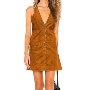 Free People Corduroy Button-Down Dress in Rust